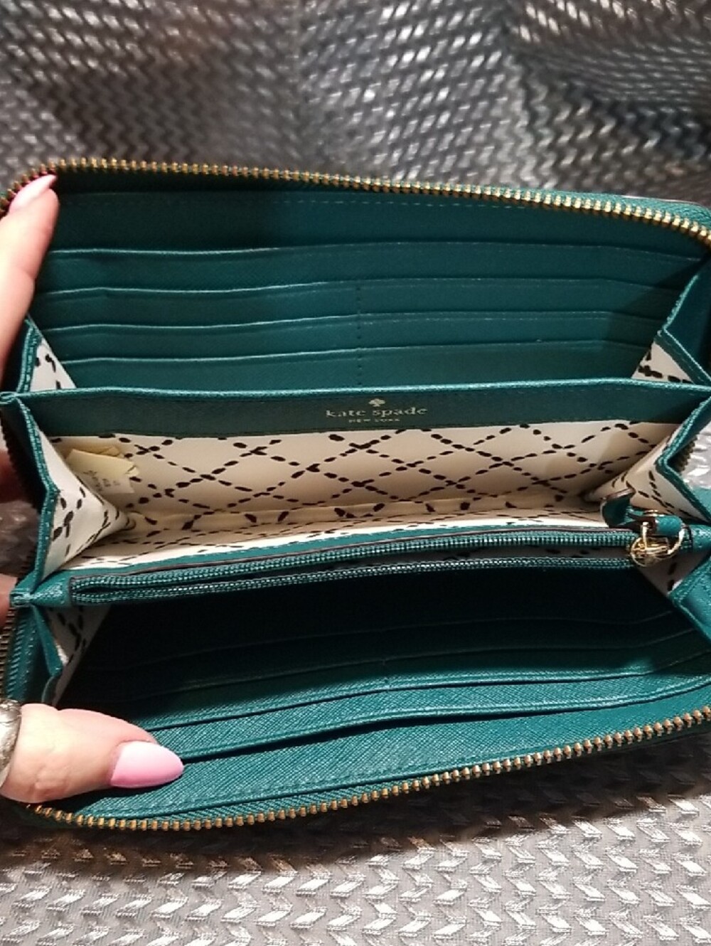 kate spade Teal Zip-Around Wristlet Wallet with Gold Accents - Picture 5 of 8